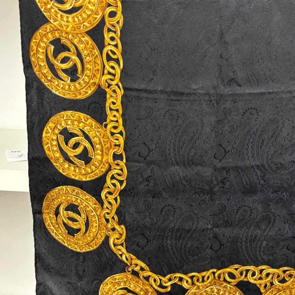CHANEL Black and Gold Ornate Scarf - Picture 2 of 6